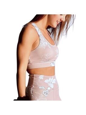 Anthro ALL FENIX Australia LYLY pink taupe floral print crop top longline bra M